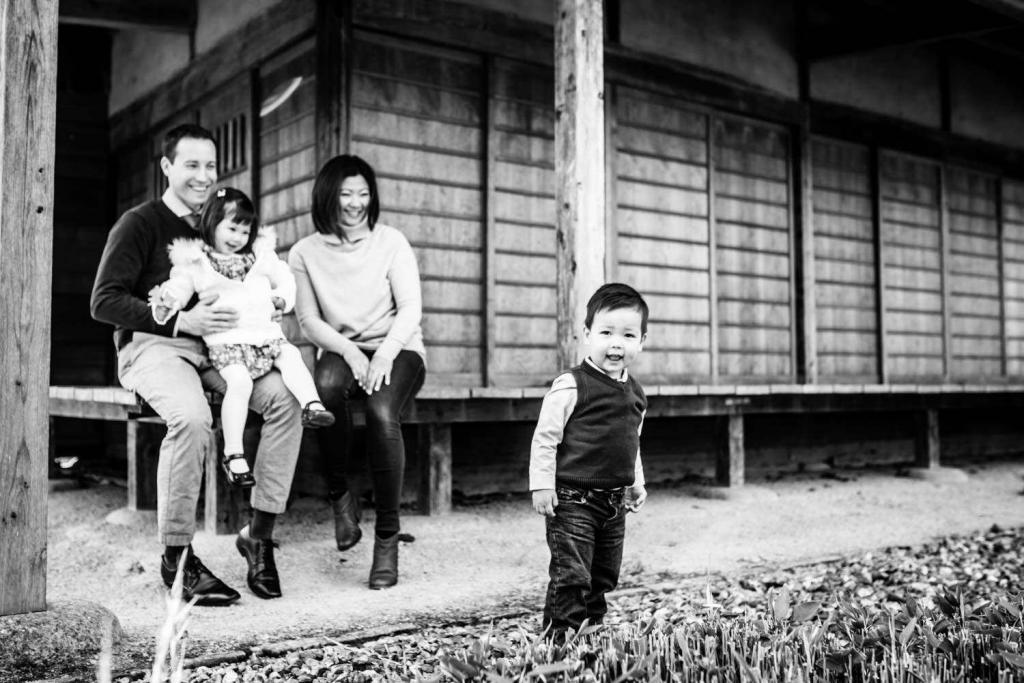 black and white family photo 